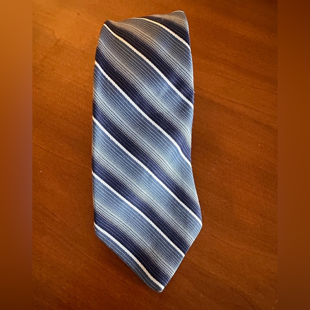 Vintage Montgomery Ward 70s Blue Striped Tie Polyester 3” Wide Classic Retro